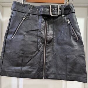 Topshop Black Faux Leather  Skirt with Belt and Zippers Size 6